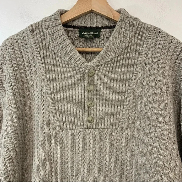 Vintage Eddie Bauer Sweater Men XL Tall  Cable Knit‎ Chunky Beigh Cotton - Picture 2 of 11